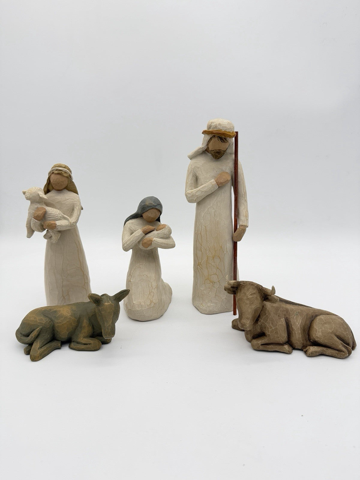 Willow Tree Nativity 1999 Susan Lordi 5 PCs Mary Joseph Shepherd Cow Donkey Set