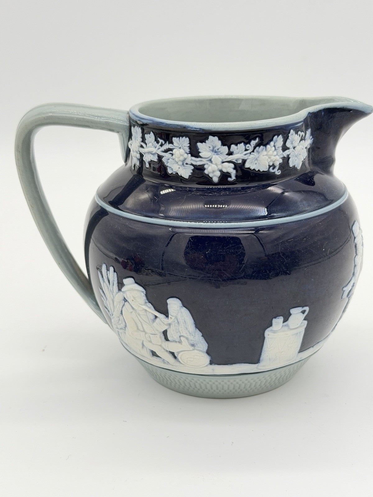 Antique Copeland Late Spode England Cobalt Blue Jasperware Pitcher