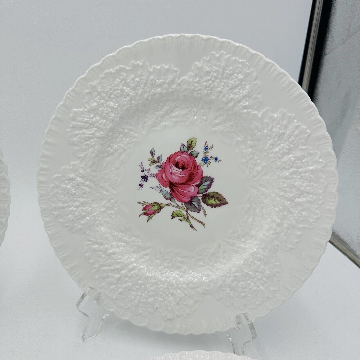 Spode Plates Brial Savoy Rose  Dinner 10in Y2862 4 Piece Set Vintage Serveware