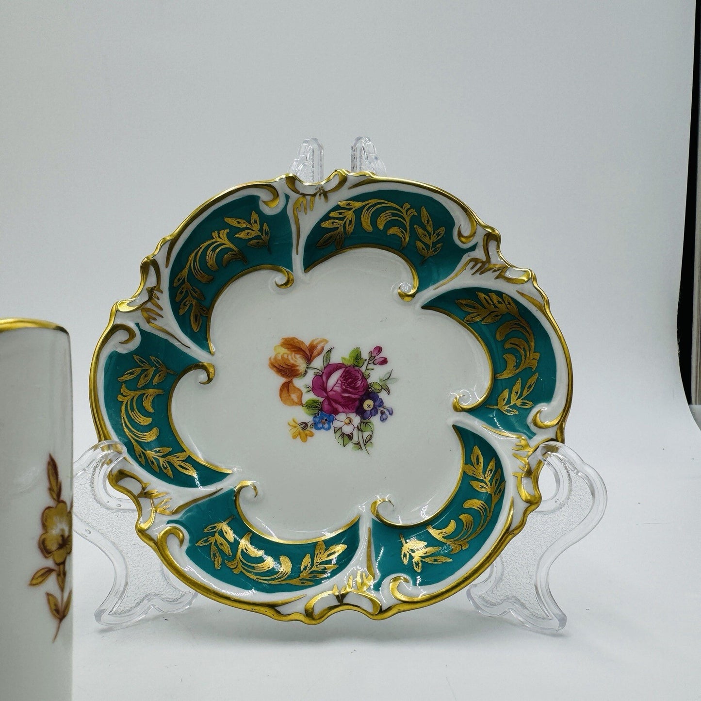 JLmenau Germany Graf Von Henneberg Green 5in Trinket Dish Set Antique