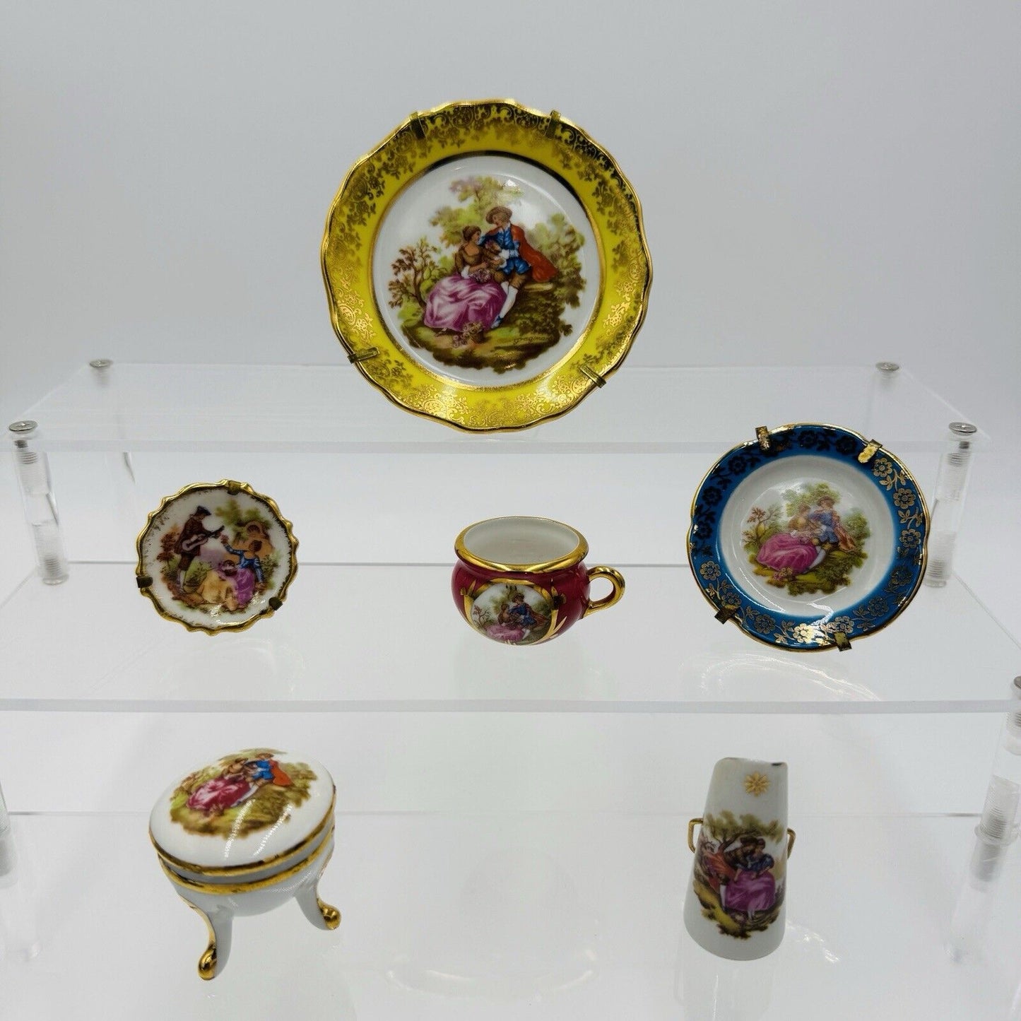 Limoges France Porcelain Painted Vintage Miniatures Lot Plates Vase