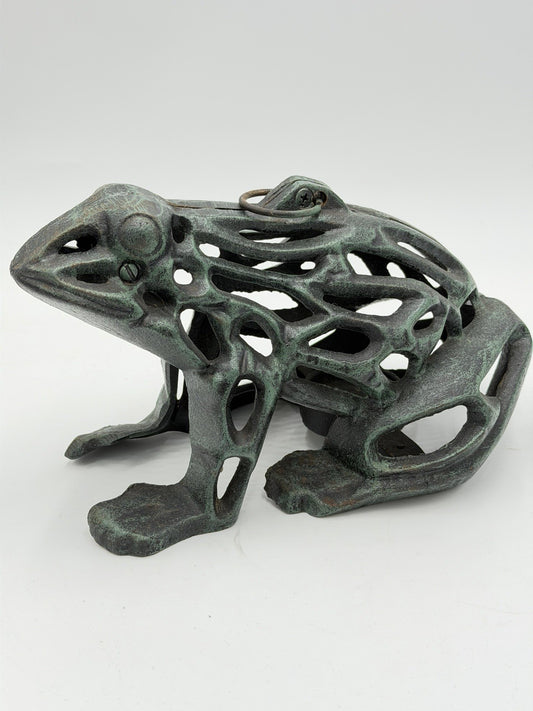 Vintage Cast Iron Japanese Frog Garden Lantern Zen Candle Holder Sculpture GUC