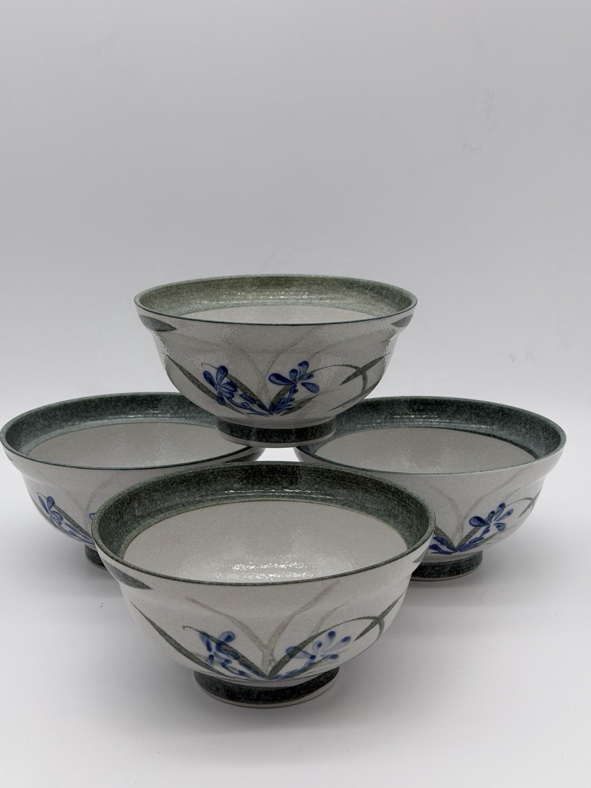 Mino Ware Japan Donburi Rice Bowls Porcelain Painted Floral 4 PCs