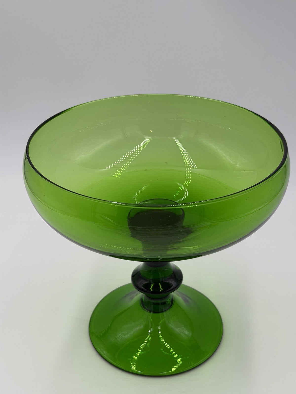 Vintage Empoli Art Glass Italy Green Emerald Compote Footed Bowl Pedestal