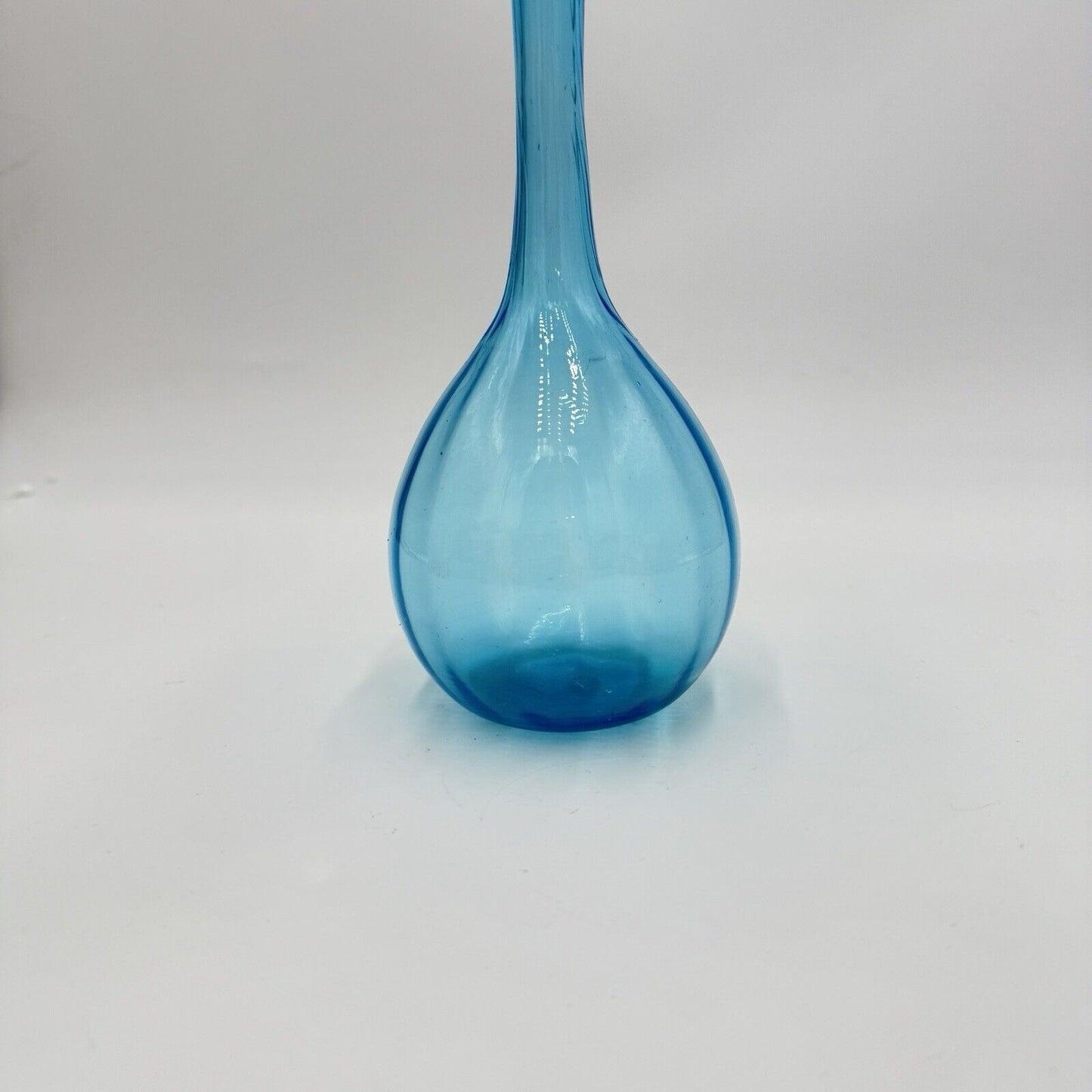 Vintage Swedish Art Glass Flower Bud Aqua Blue Bulb Glass Vase 10” Swirl