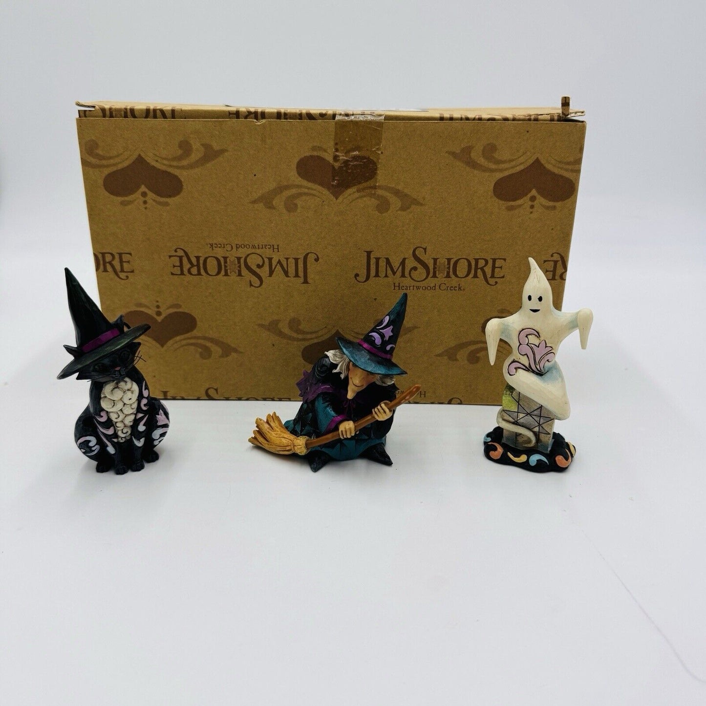 Jim Shore Halloween Wicked Salem Witch Black Cat Ghost Lot 4” Figurines