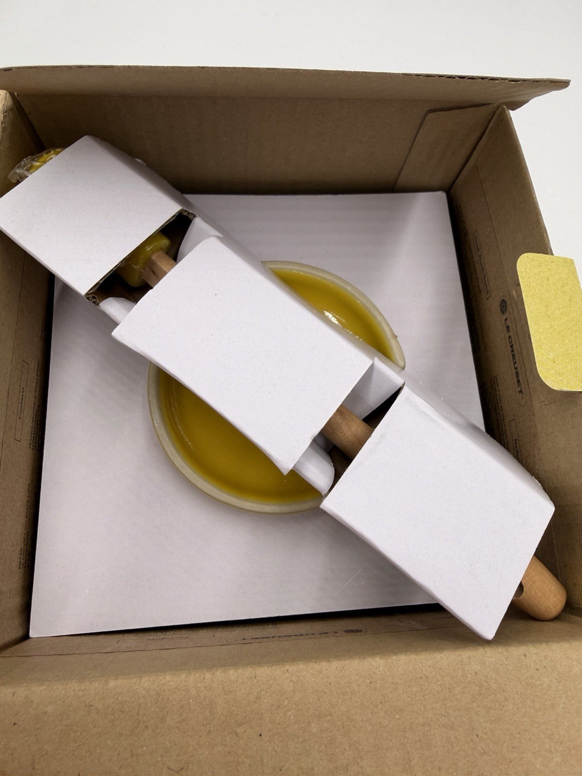 Le Creuset Stoneware Dijon Yellow Honey Pot Dipper Set New