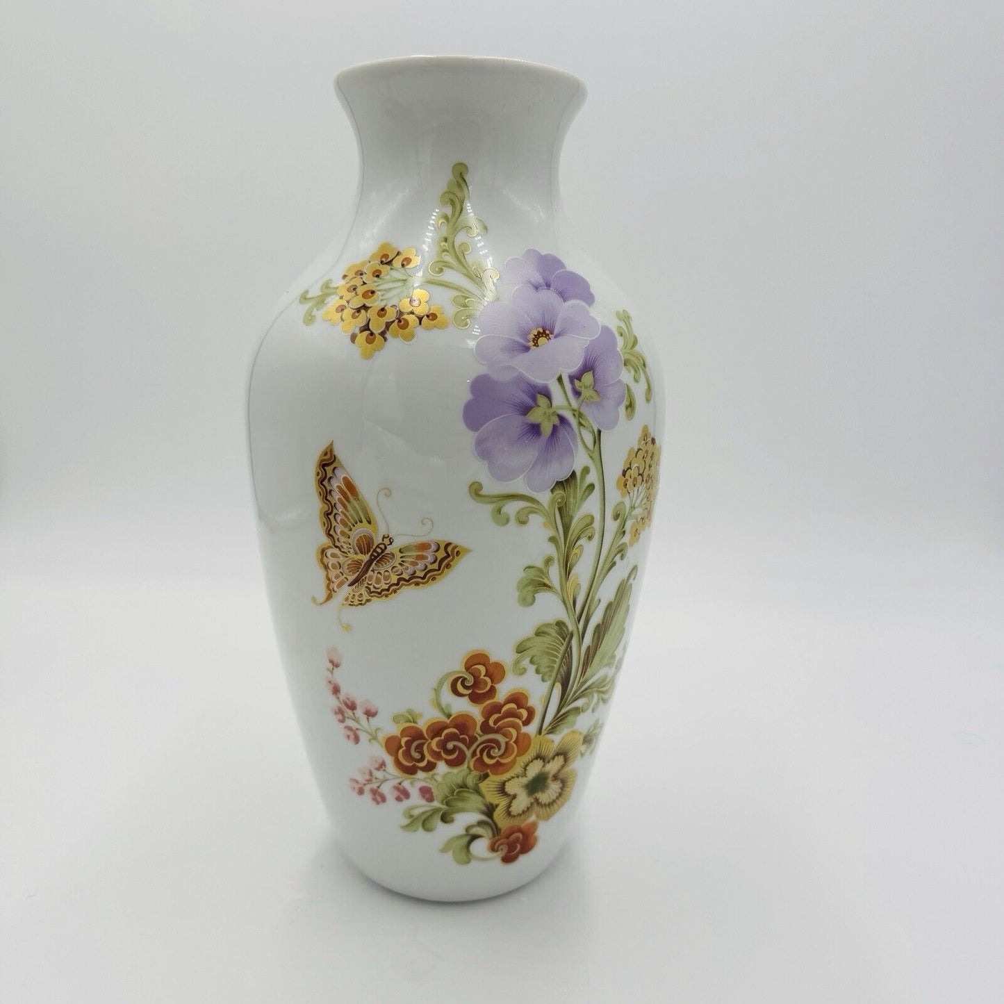 Kaiser germany porcelain Annabelle vase Floral Butterfly Gilt 11” Signed Vintage