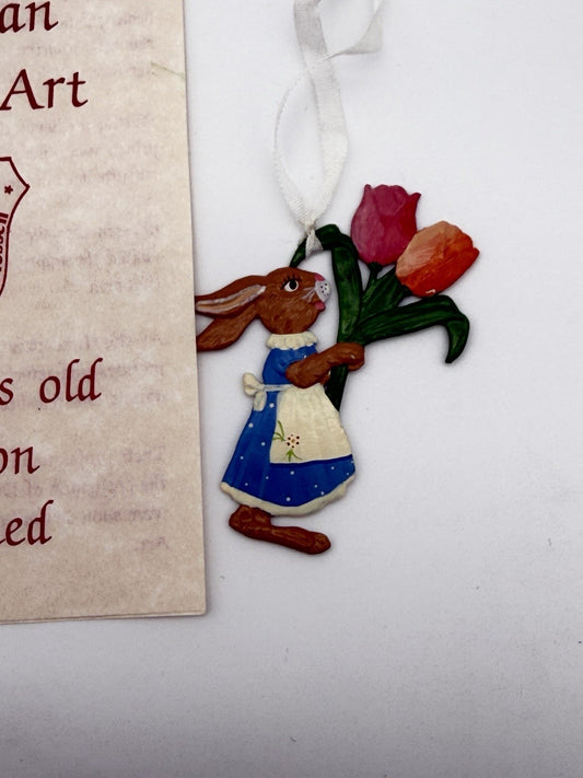 Wilhelm Schweizer Painted Pewter Easter Rabbit Bunny  Flowers Tulips Ornament