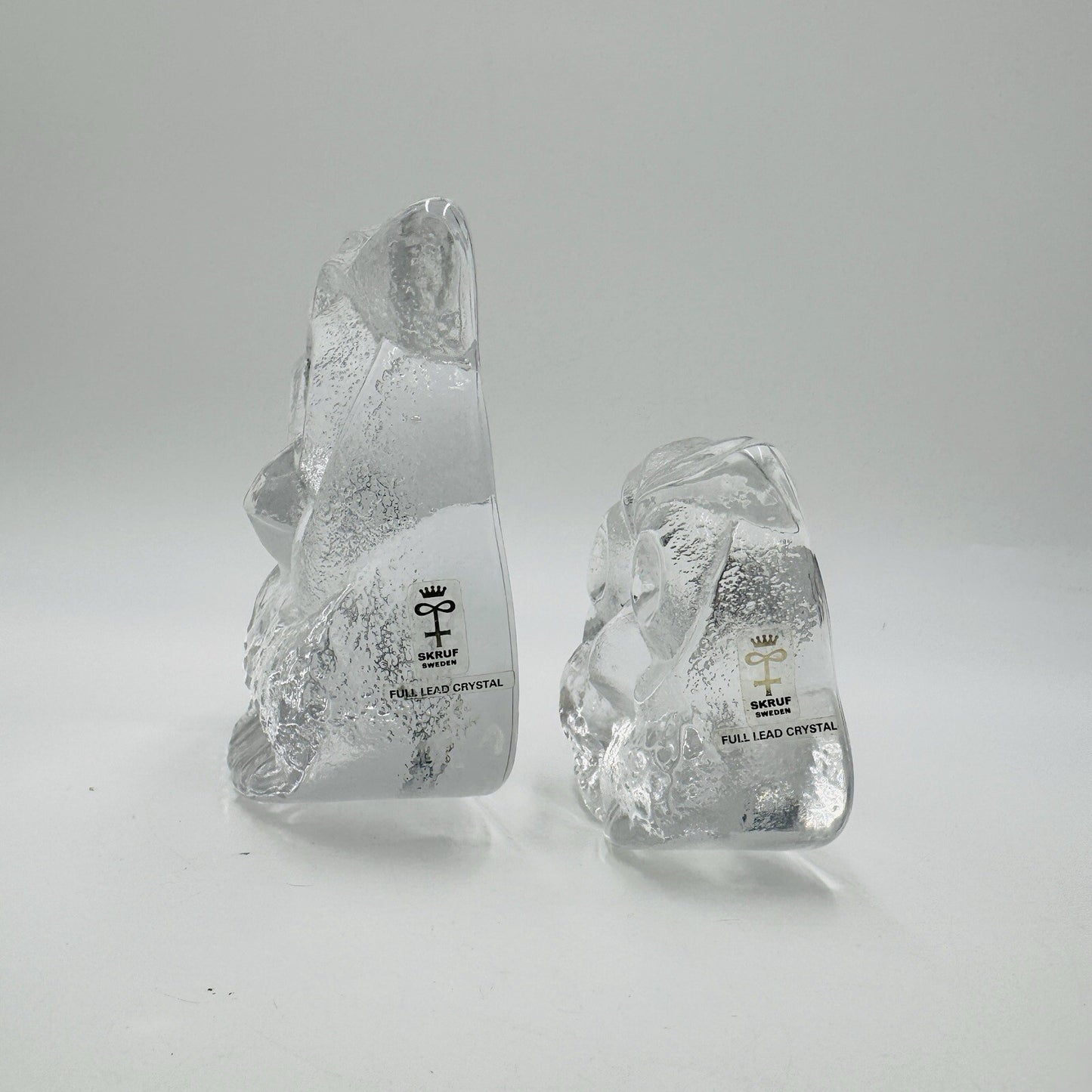 Skruf Sweden art glass owls figurines frosted  Signed 1974 MCM