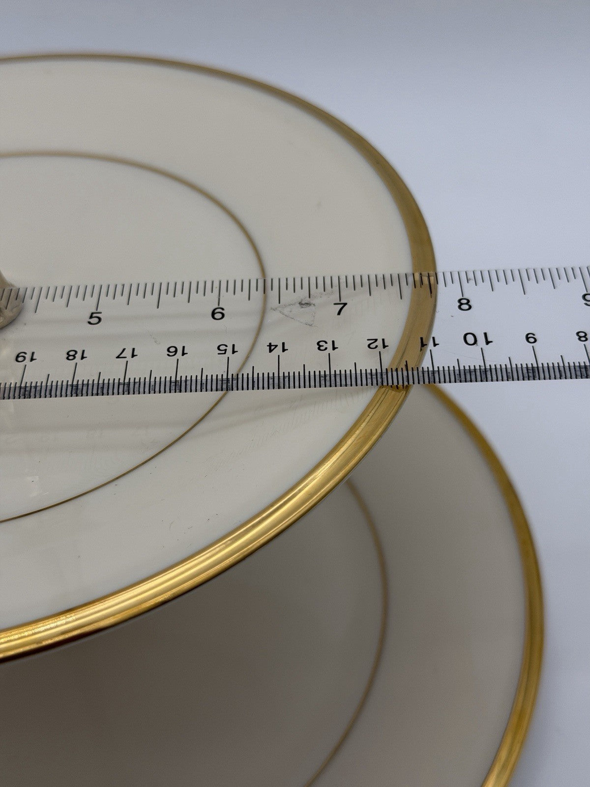 Lenox USA Porcelain  Eternal Gold 2 Tier Tidbit Appetizer Stand Gold rim 10”&8”