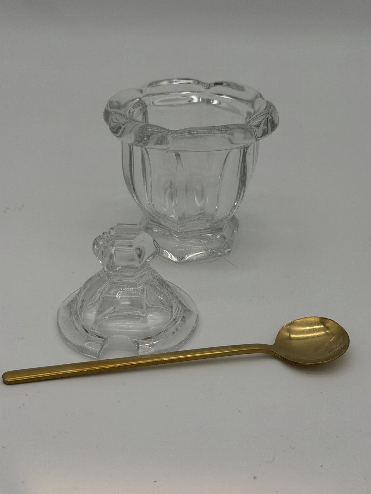 Baccarat France Crystal Harcourt Missouri Mustard/Jam Jar w/ Lid &Spoon Vtg