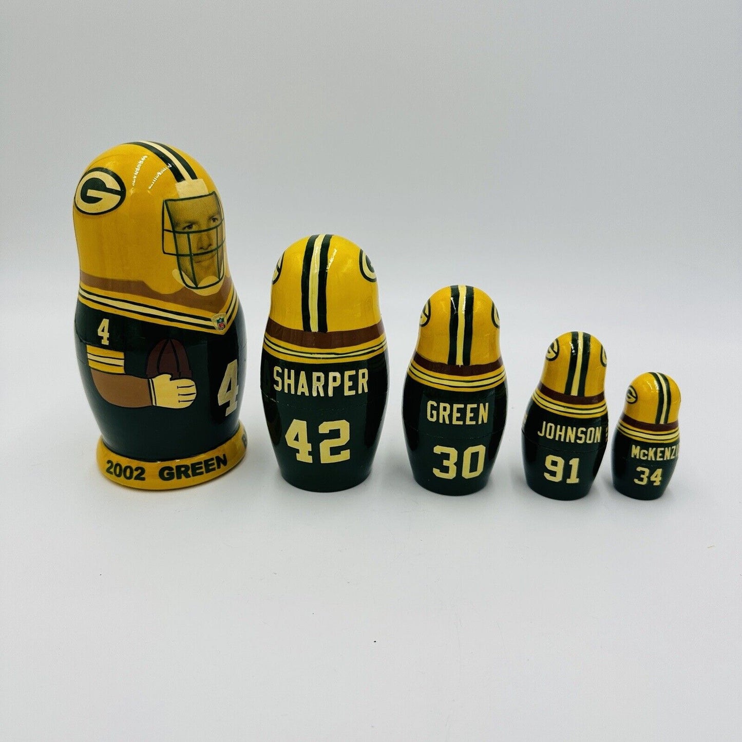 Green Bay Packers Nesting Dolls Handmade Vintage 2002 Set 5 Wisconsin