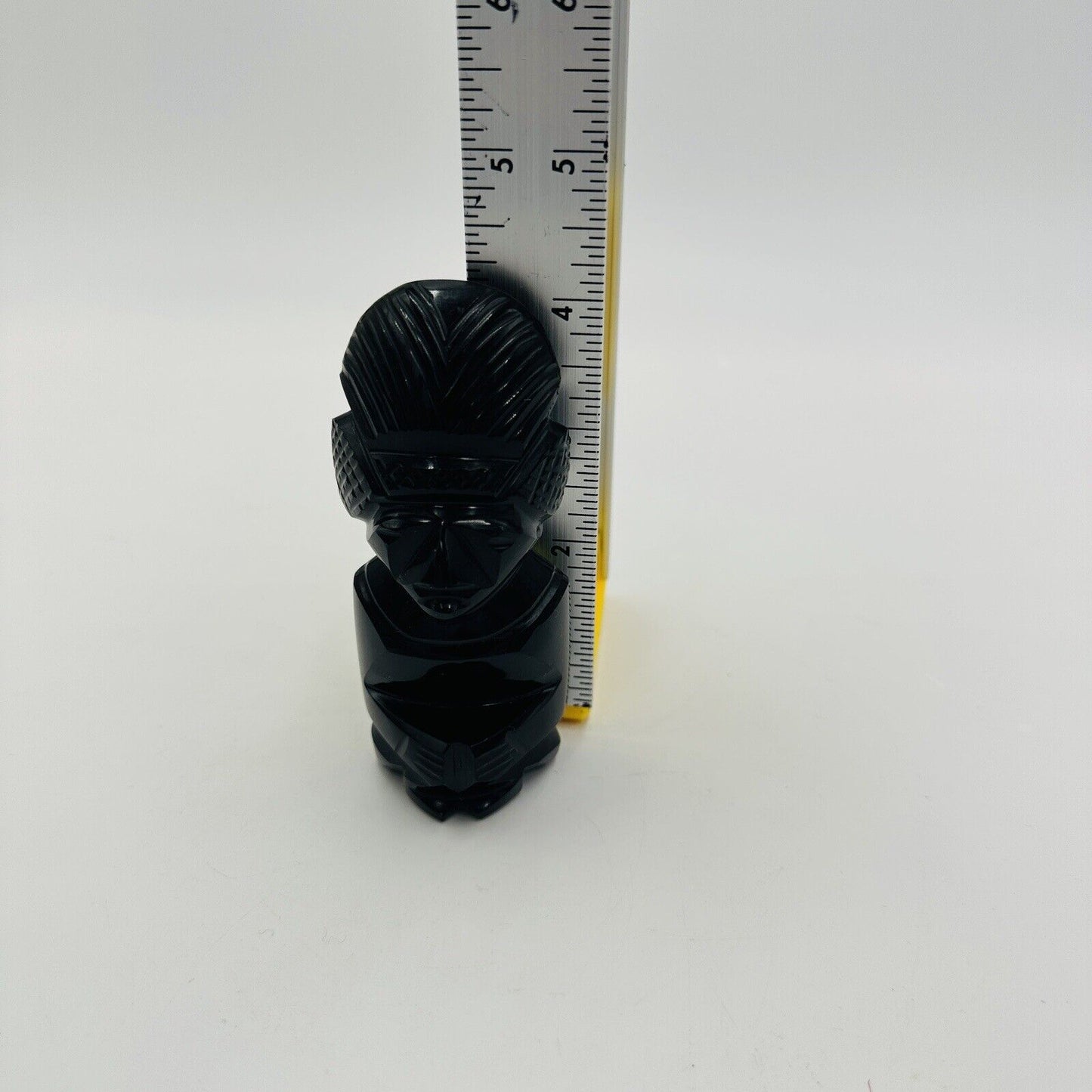 Black Obsidian Gold Sheen Hand Carved Aztec Mayan Idol Figurine 4.5in