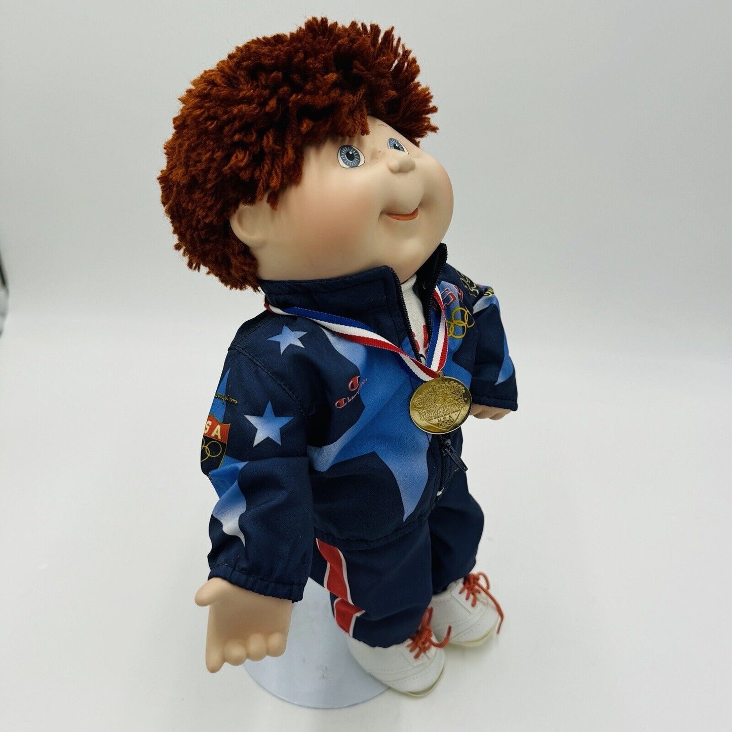 Cabbage Patch Porcelain Doll 13in tall Olympic Stand Danbury Mint Vintage 1996