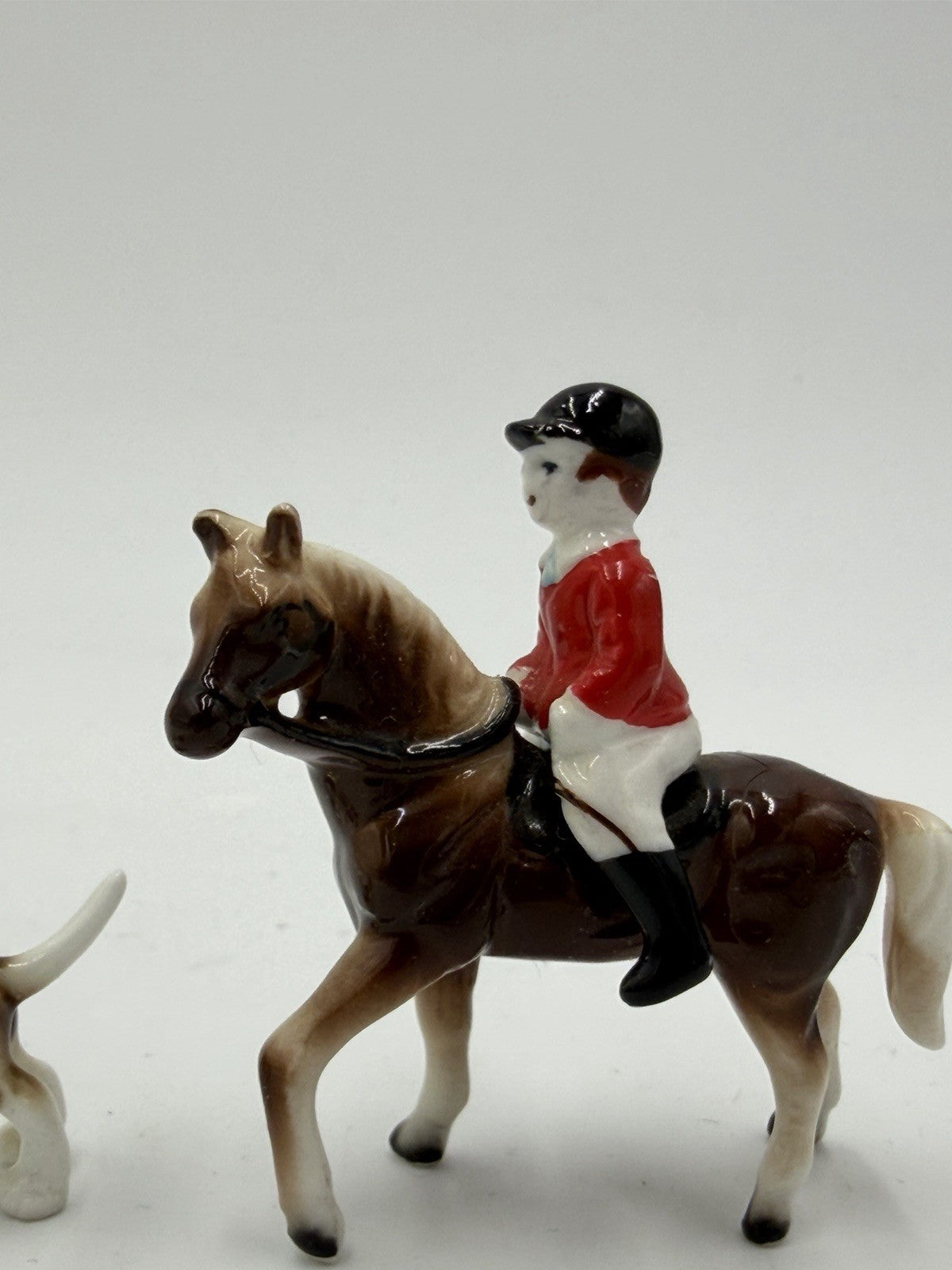 Vintage Japan Bone China Fox Hunt Painted Figurines Horse Rider & Fox Miniature