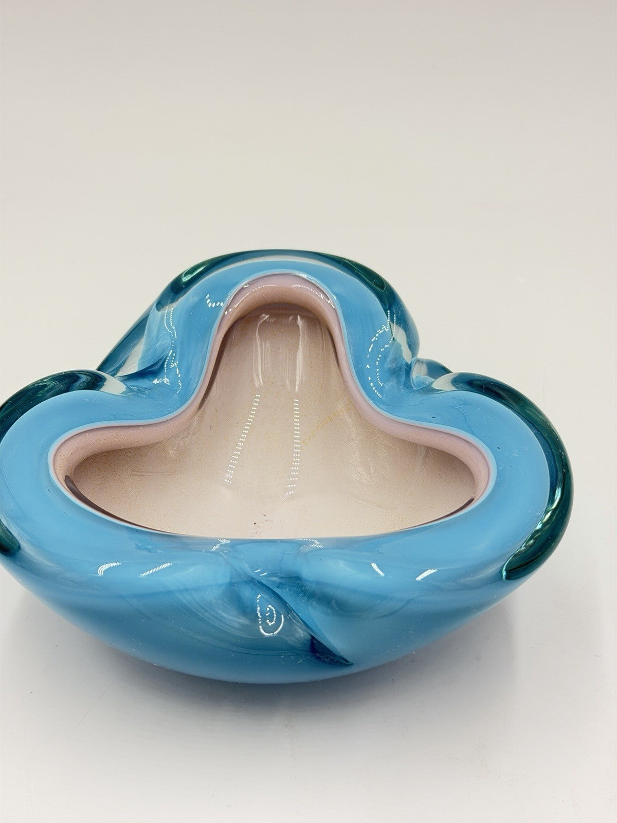 VTG Murano Italy Sommerso Art Glass Turquoise Teal Pink Bowl MCM 3 Slots Ashtray