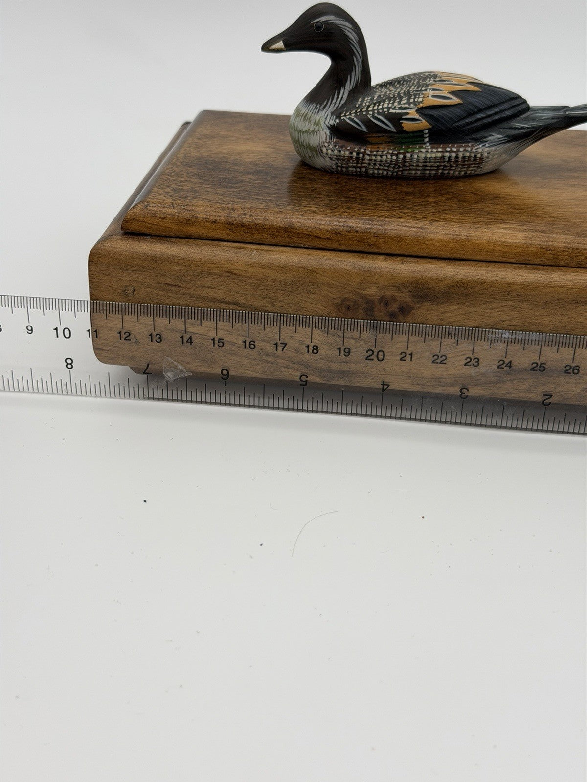 Folk Art Handmade Wooden Duck Decoy On It Trinket Box Vintage Solid