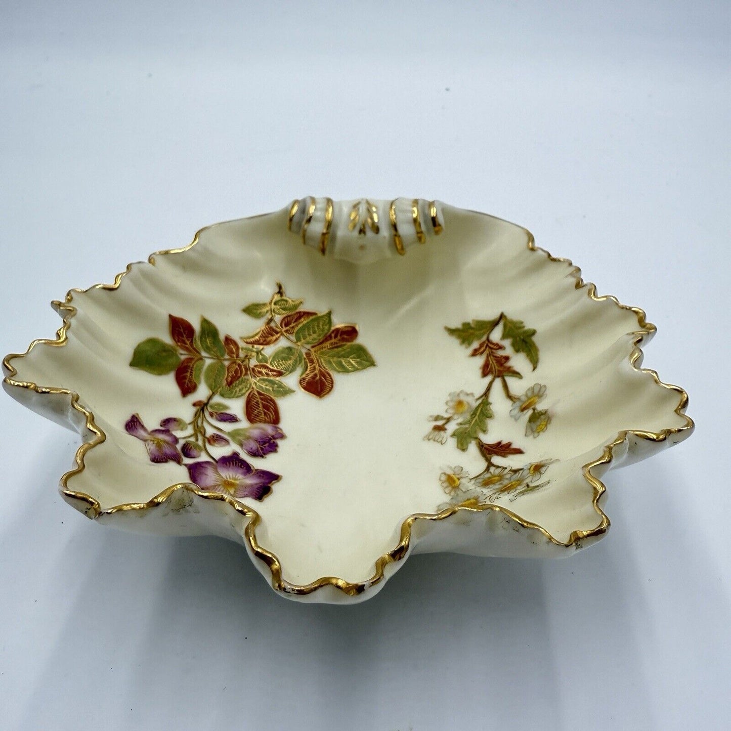 Royal Worcester Shell Bowl Trinket Tray 1896 Blush Ivory Color Antique Floral