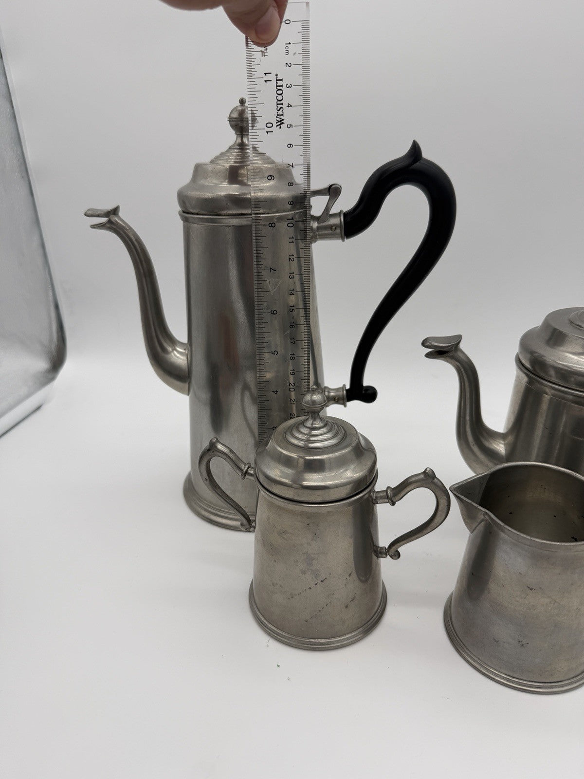 ROYAL HOLLAND Pewter Colonial Black Handle Coffee & Tea Set 4 PCs Daalderop Vtg