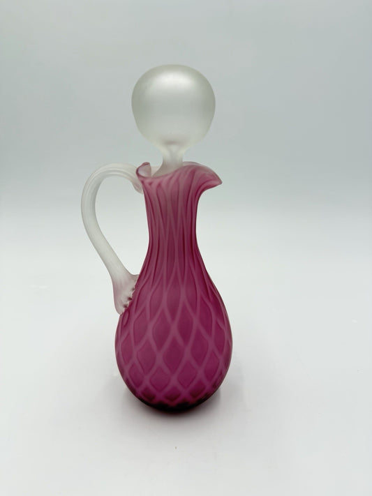 Murano Venice Art Glass Pink Satin Diamond Optic Pattern Cruet w/ Stopper 7.5”