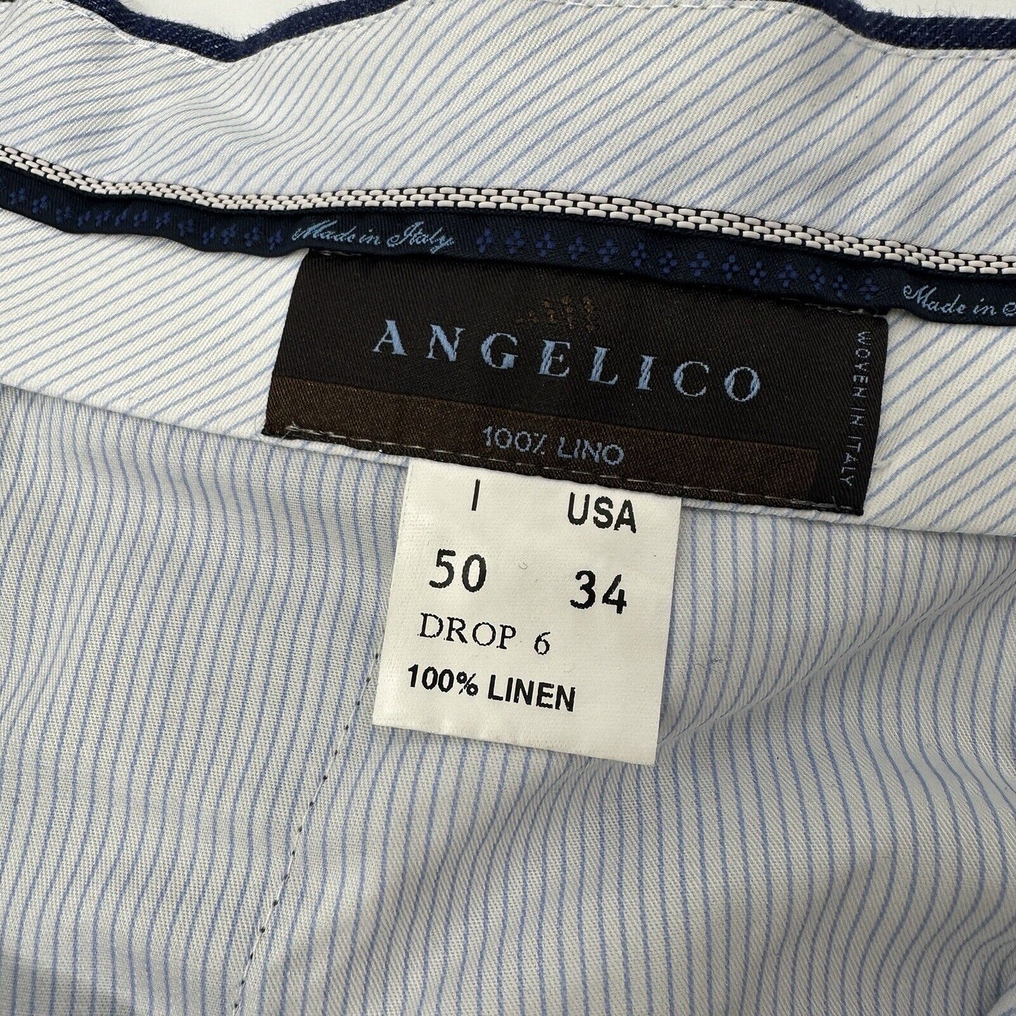 Angelico Men Shorts Size 34 Made In Italy Drop 6.45in Clothing Linen Blue Large