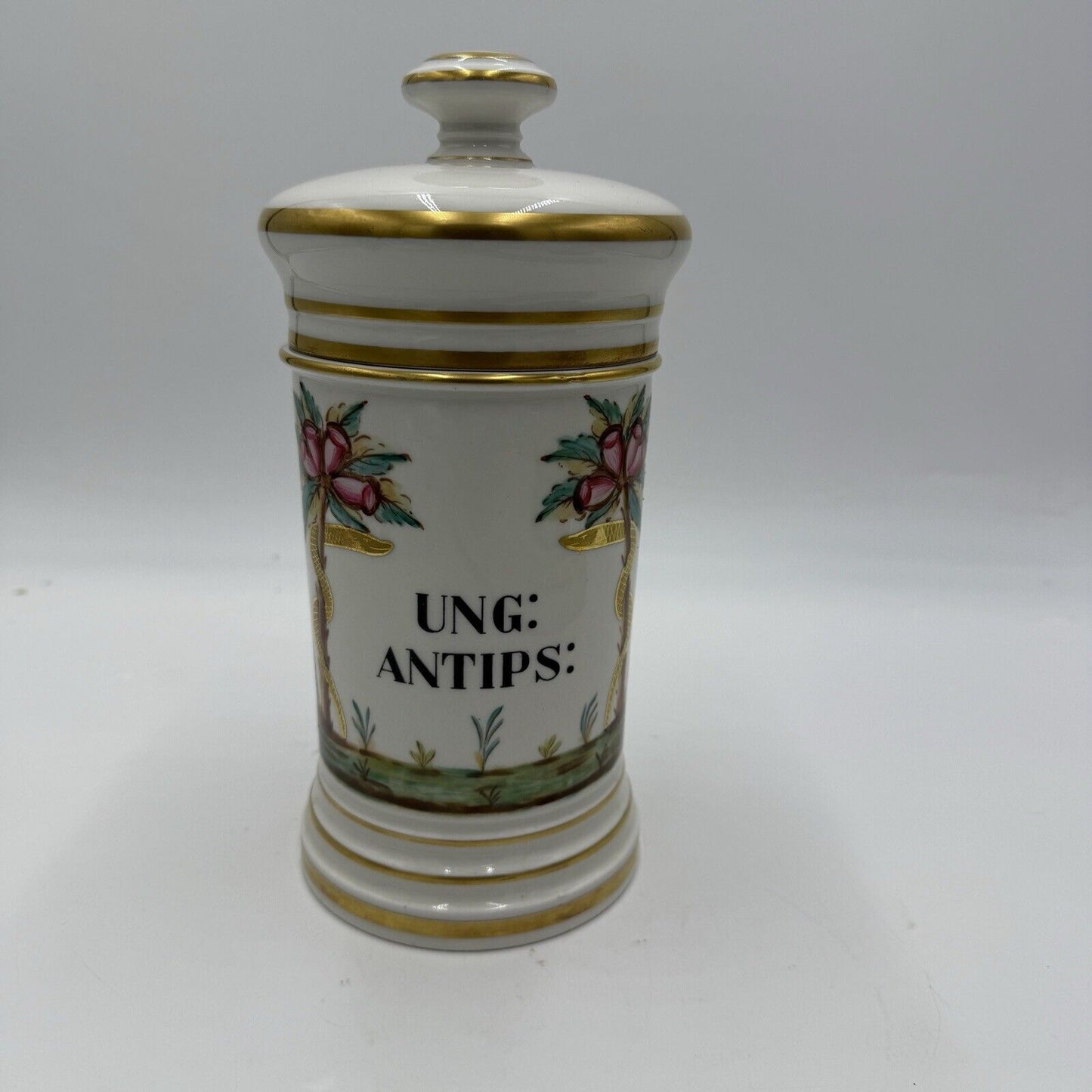 Antique 1800's Apothecary French Old PARIS Porcelain Balsam ANTIPS Canister Lid