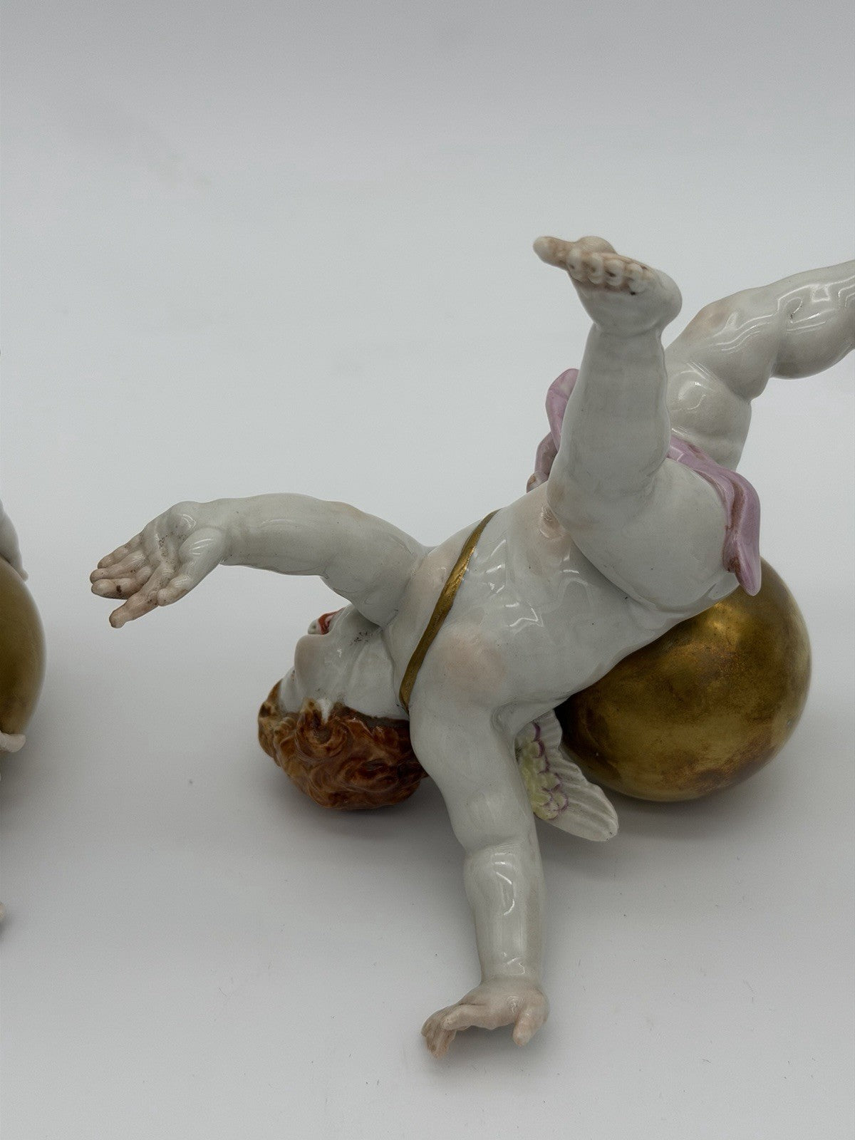 1940’s Algora Spain Porcelain Art Nouveau Playful Cherub Angels Figurines Gold