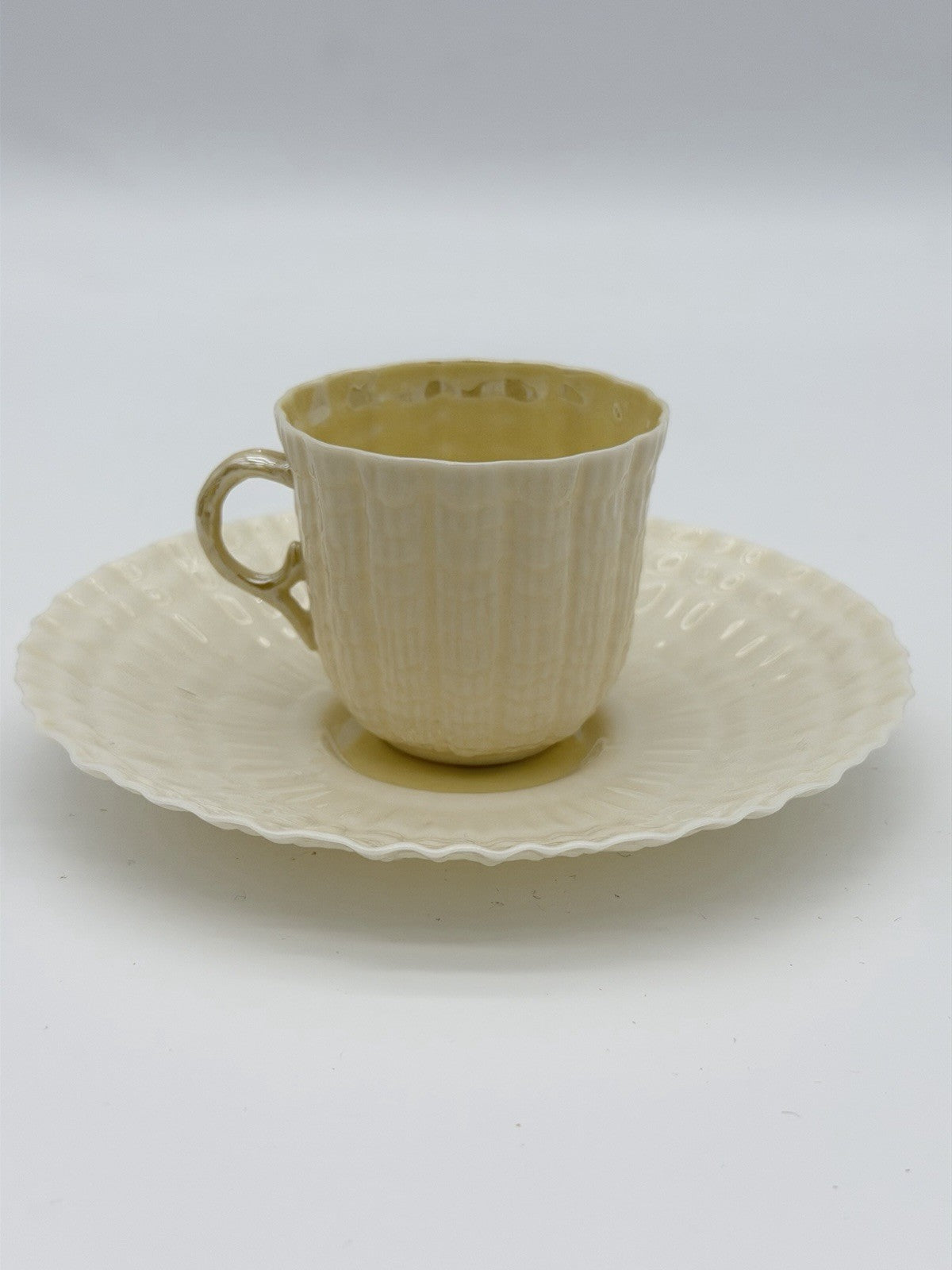 Belleek Ireland Tridacna Demitasse Cup Shell Pattern Porcelain Saucer & Cup Set