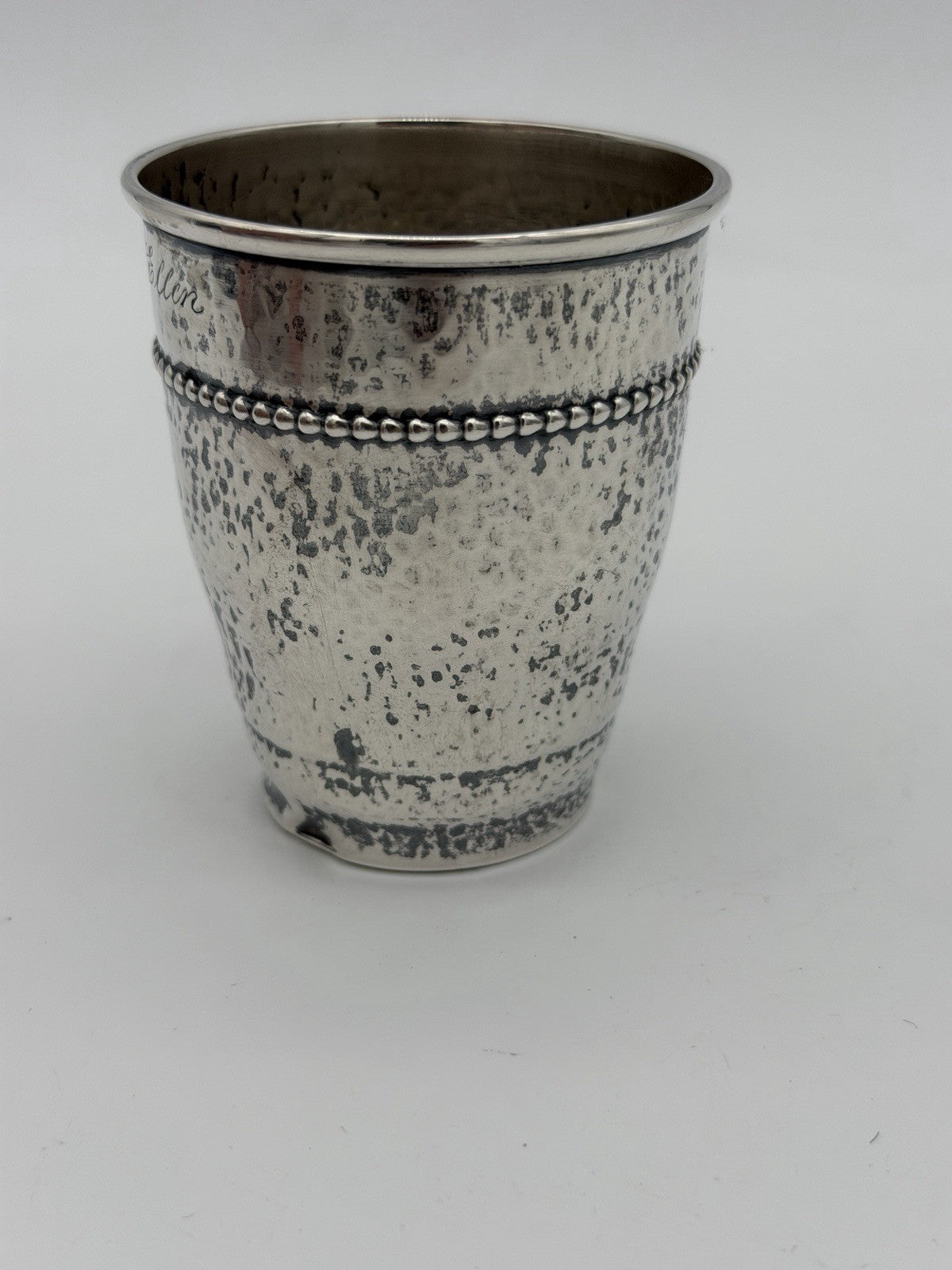 Antique Sterling Silver Hammered sterling silver Kiddush cup 3.5”H