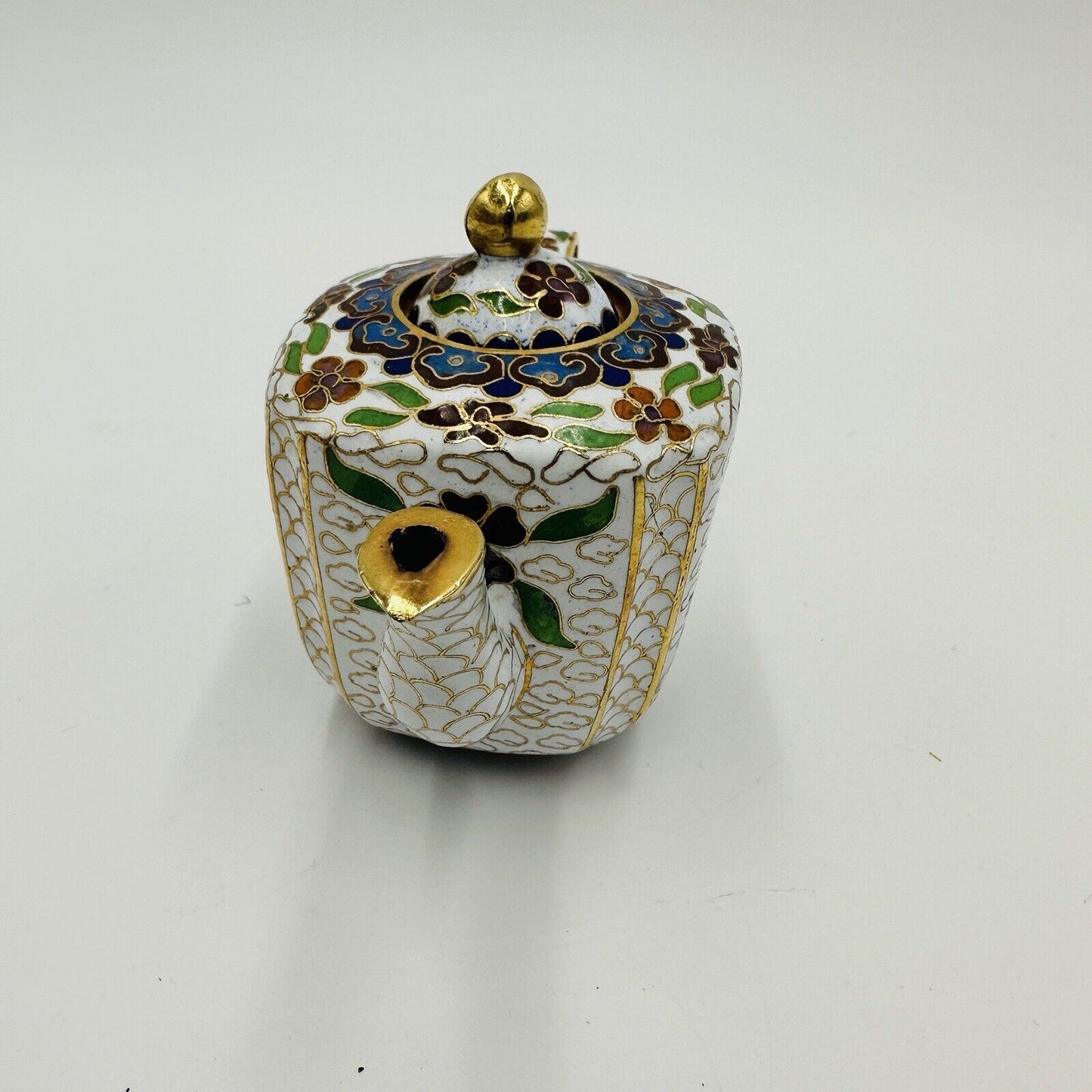 Cloisonné Teapot Miniature Chinese Flowers Floral 3in Detail Antique Home Decor