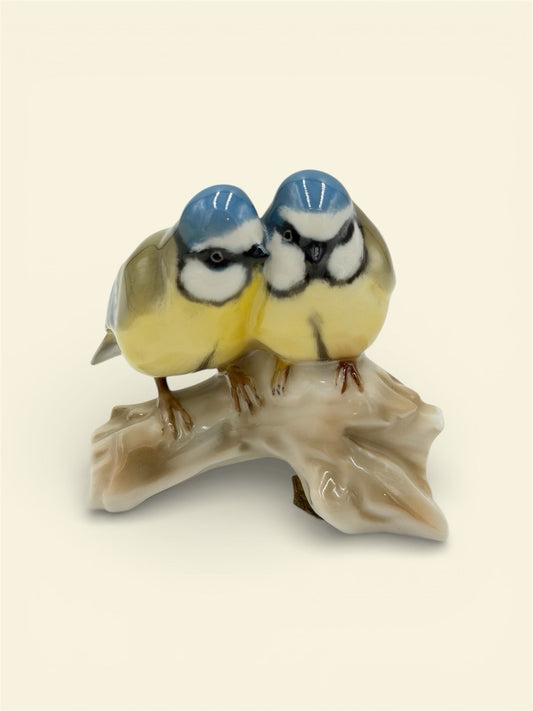 Hutschenreuther Germany Porcelain Blue Titmouse Birds Figurine 3.5”Vtg