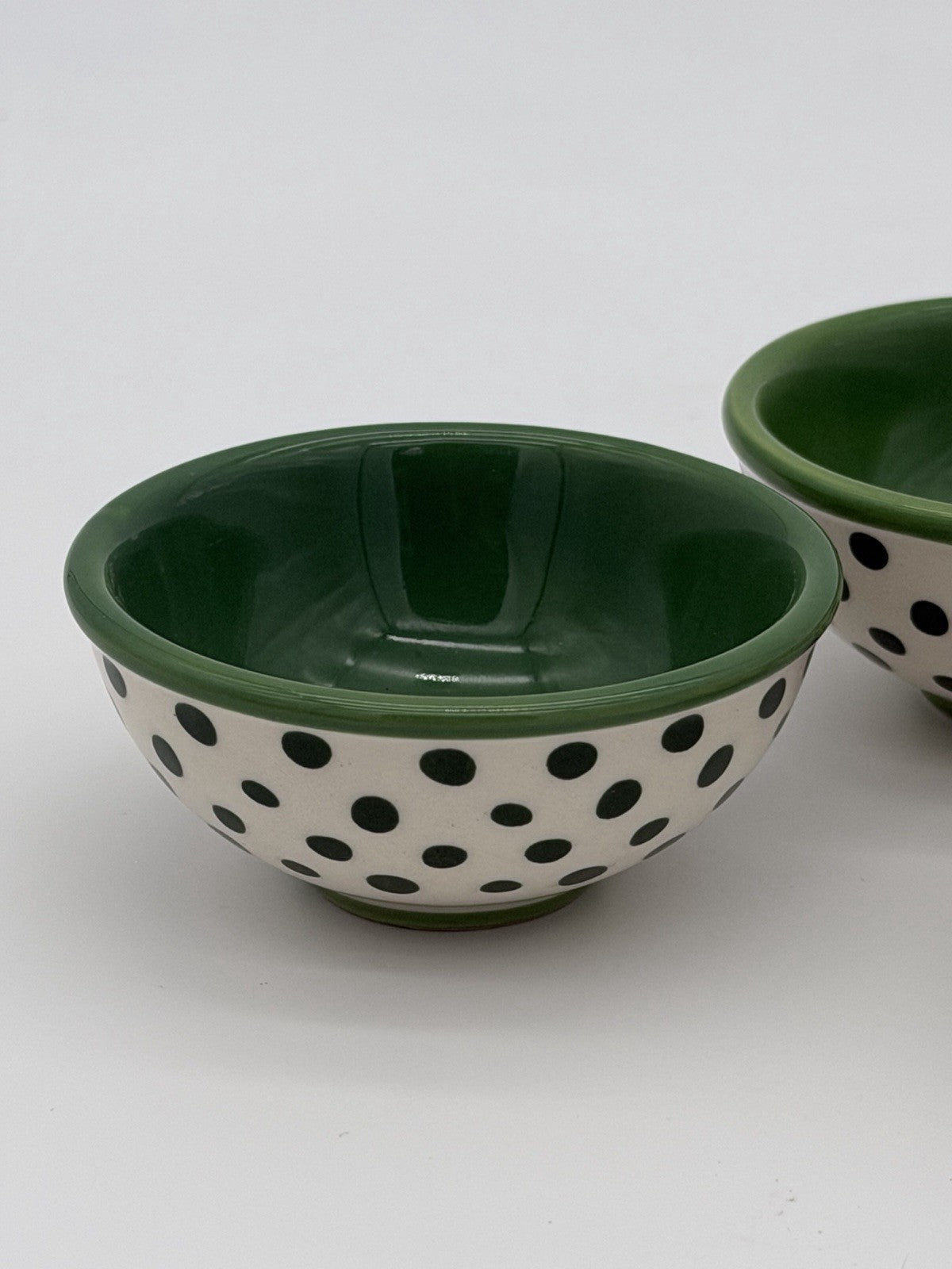 Pioneer Woman Green Flea Market Cerami Retro Dot Green Dipping Bowls 3.125 Rare
