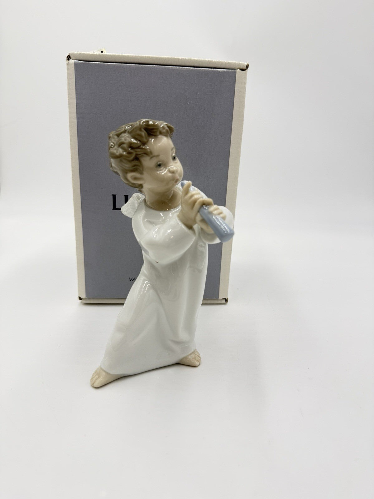 Lladro Spain Porcelain Angel W/ Flute NIB 5” Painted Vintage Figurine