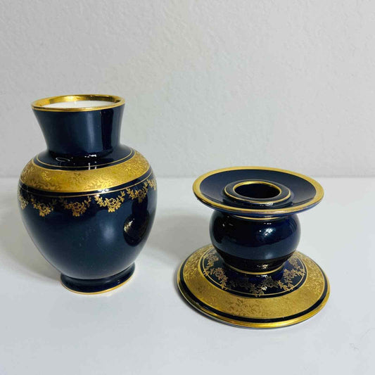 Lindner Kueps Vase Candle Holder Blue Cobalt Set Germany Home Decor Bavaria