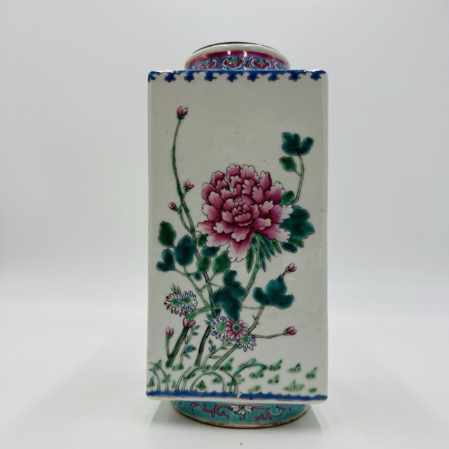 Antique REPUBLIC Chinese Famille Floral porcelain CONG vase CHINA MARK Rare