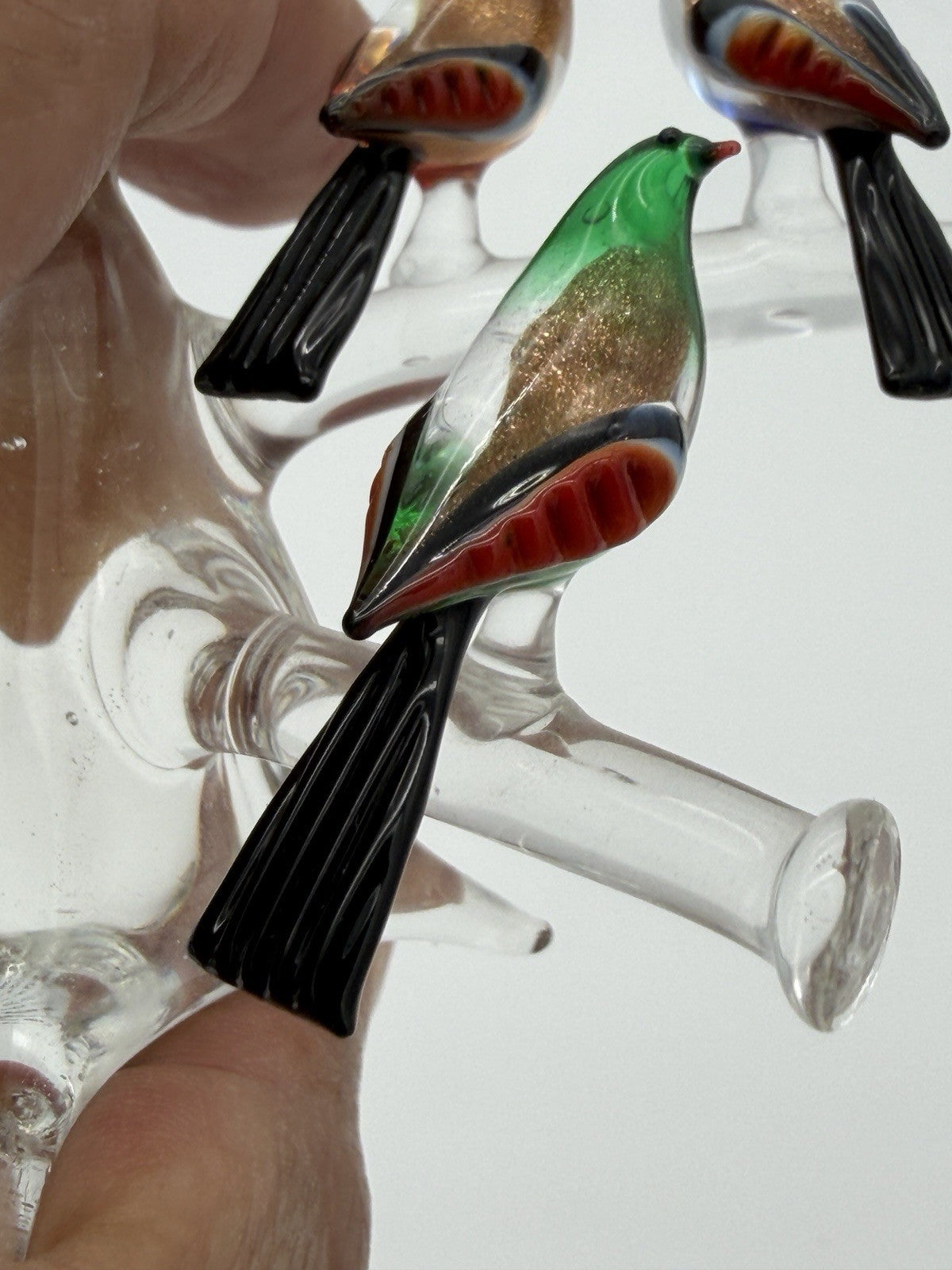 Vintage Murano Venice Italy Art Glass Birds On Branch Miniature Figurine
