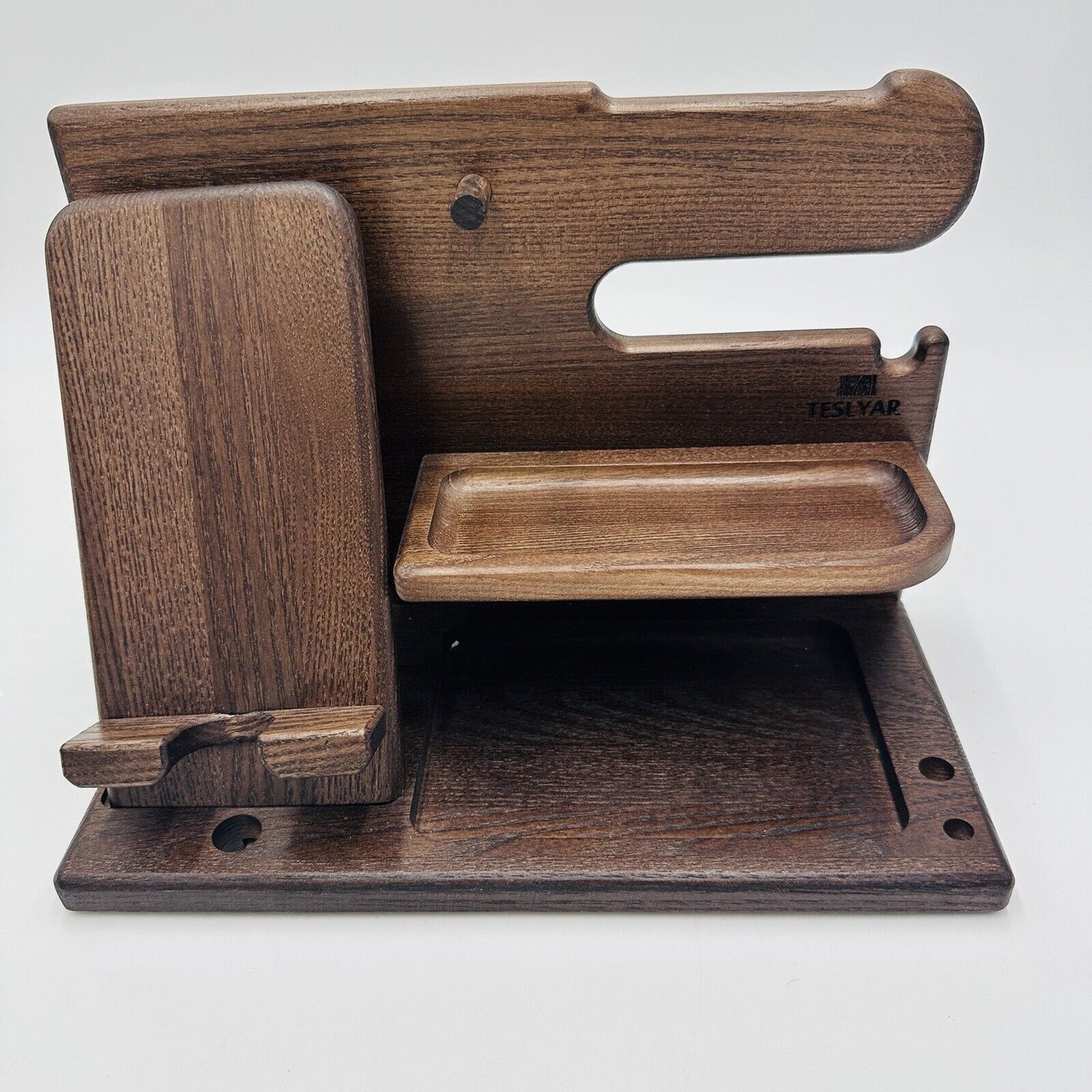 Teslyar Wood Phone Docking Station Ash Key Holder Night Stand Office Decor