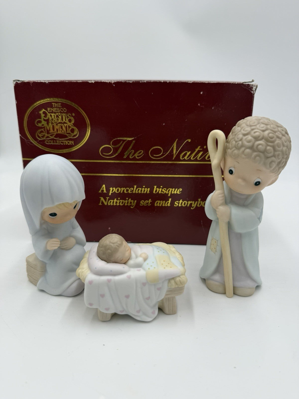 Precious Moments Vintage Porcelain Bisque Nativity Set 3 Pieces 1986 Figurines