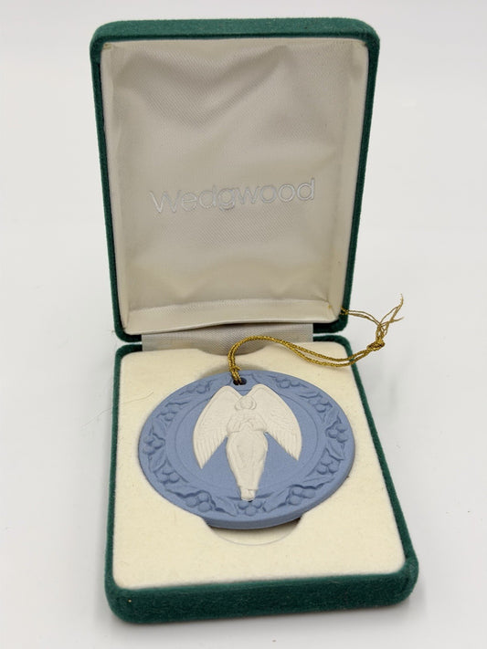 Wedgwood Jasperware  Blue White Angel Christmas Ornament Round England