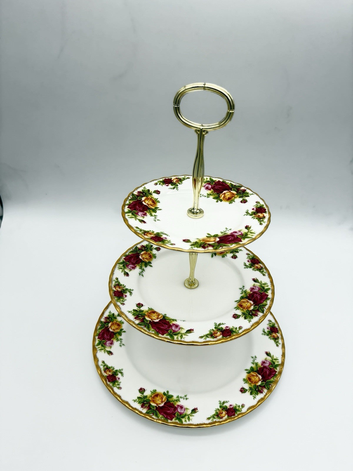 Royal Albert 3 Tier Old Country Roses England Dessert Stand Porcelain 13”vintage