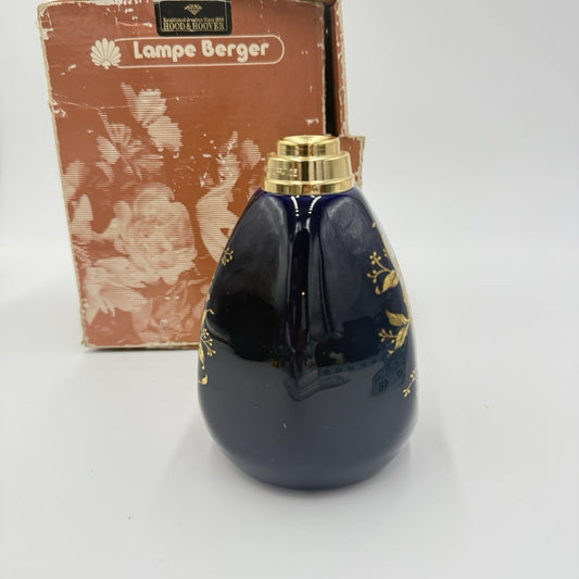 Vintage Lamp Berger Floral Limoges Cobalt Blue with Gold Trim Paris France