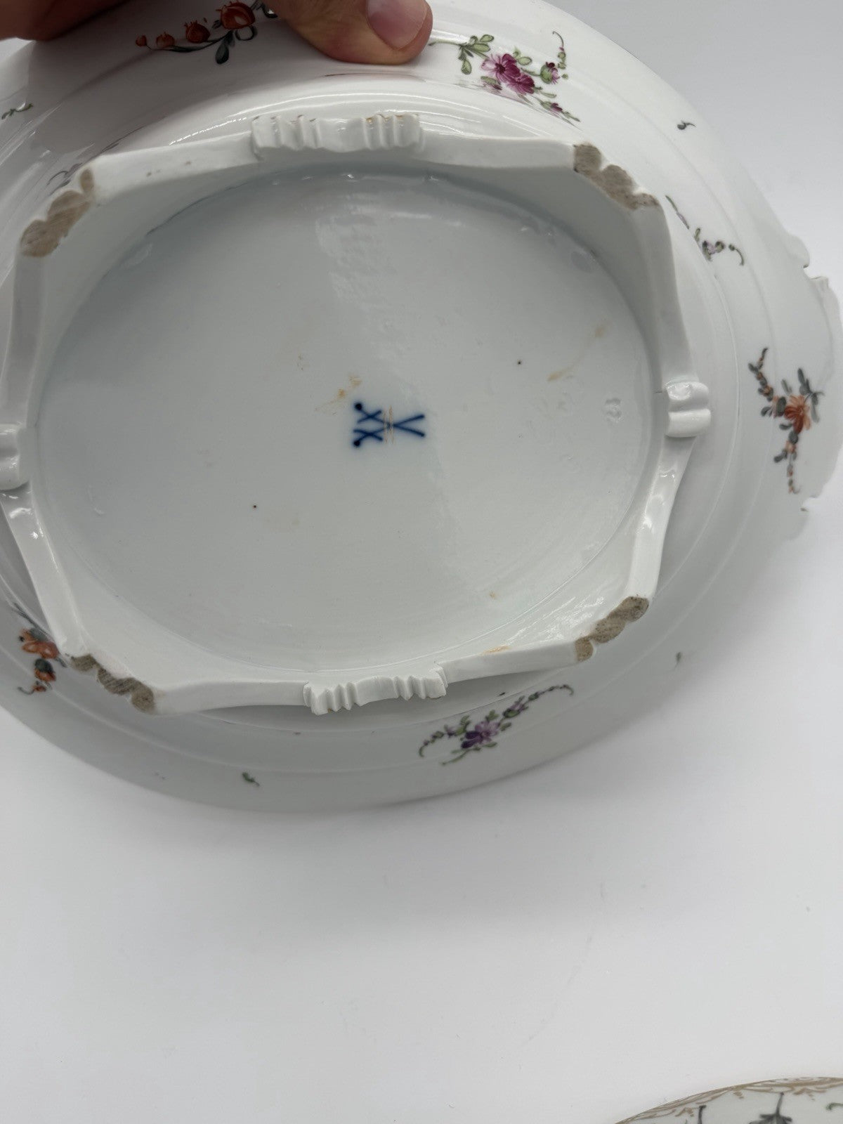 Antique Meissen 2pc Porcelain Lidded Tureen Caserole Dish Bowl FLoral Germany