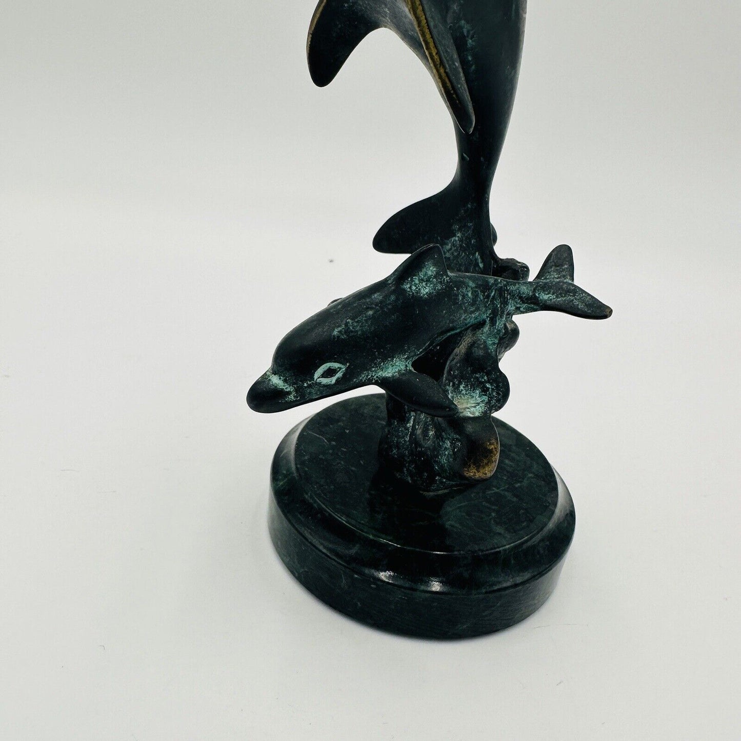 SPI Gallery Handmade Brass And Marble Double Dolphin Art Sculpture Ocean