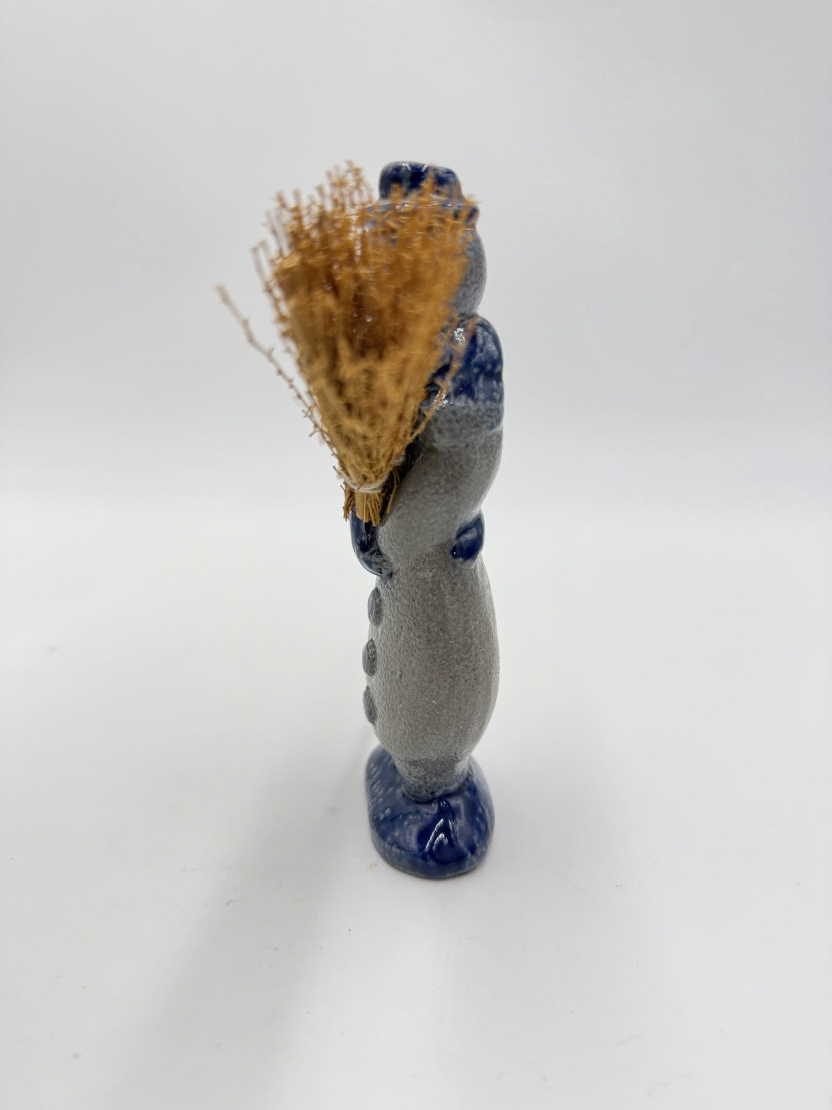 Vintage Rowe Pottery Salt Glazed Snowman W/broom 1996 Christmas Figurine 5”