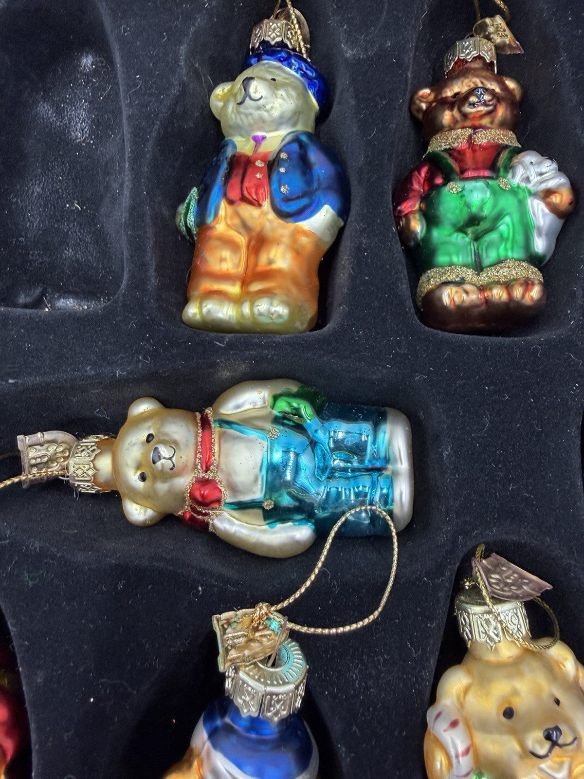 Vtg Thomas Pacconi Classics 2002 Teddy Bear Christmas Ornament Set 11 Wood Crate