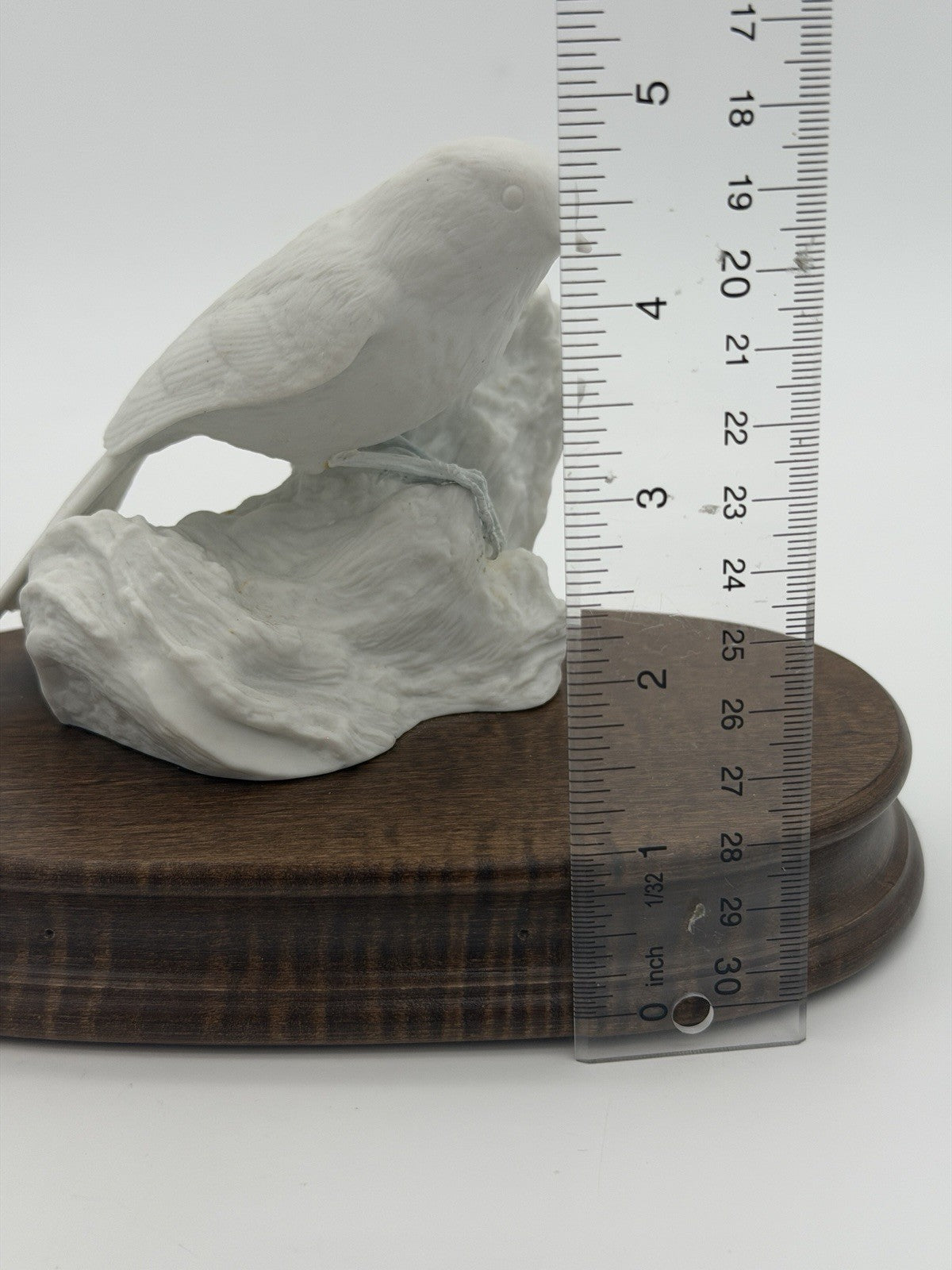 Rare R.K. Searles Porcelain White Bisque Bird Figurine On Wood Base 1980 Signed