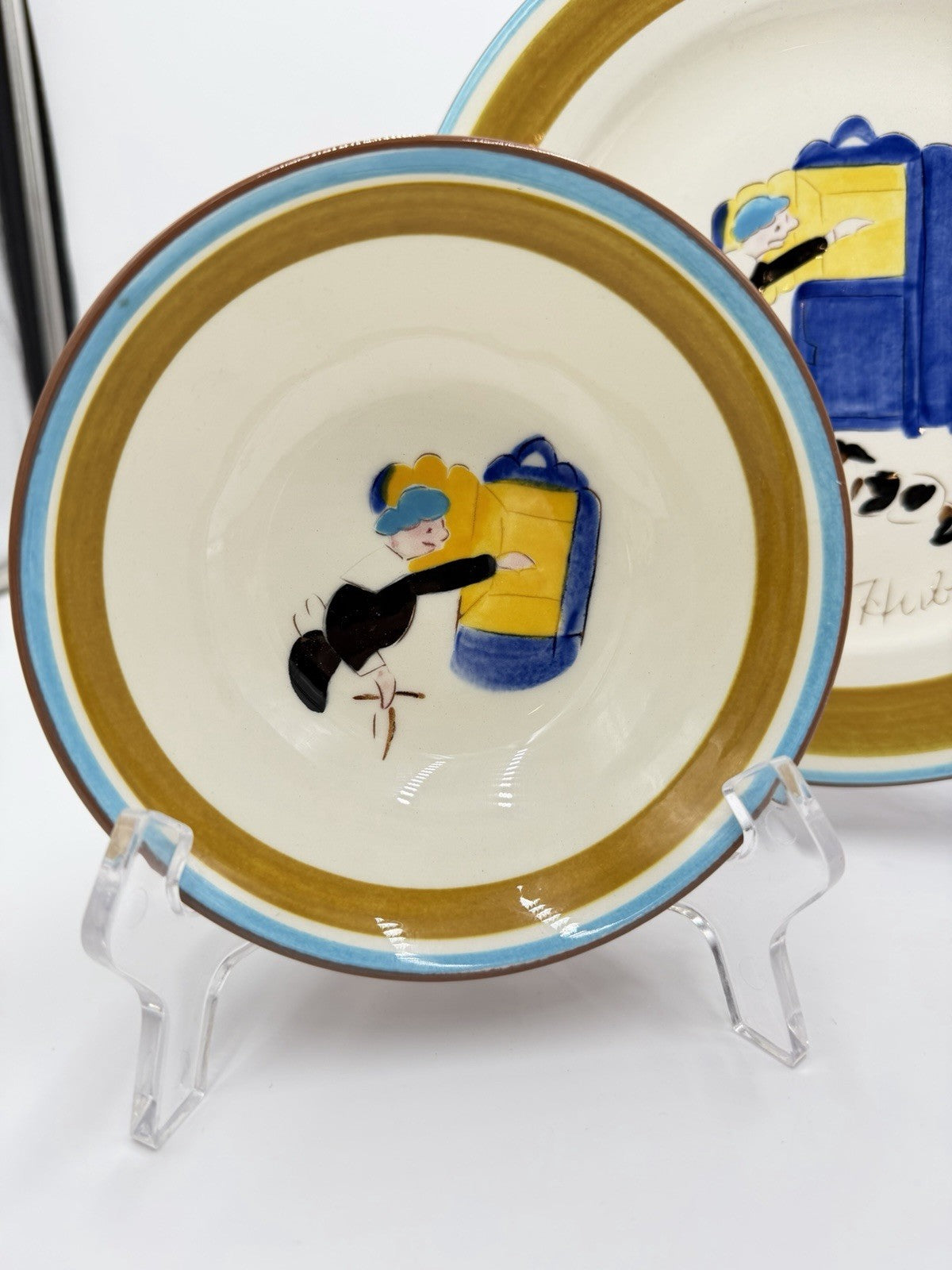 1960's Stangl Pottery Kiddieware Dinner Plate & Bowl Mother Hubbard Painted