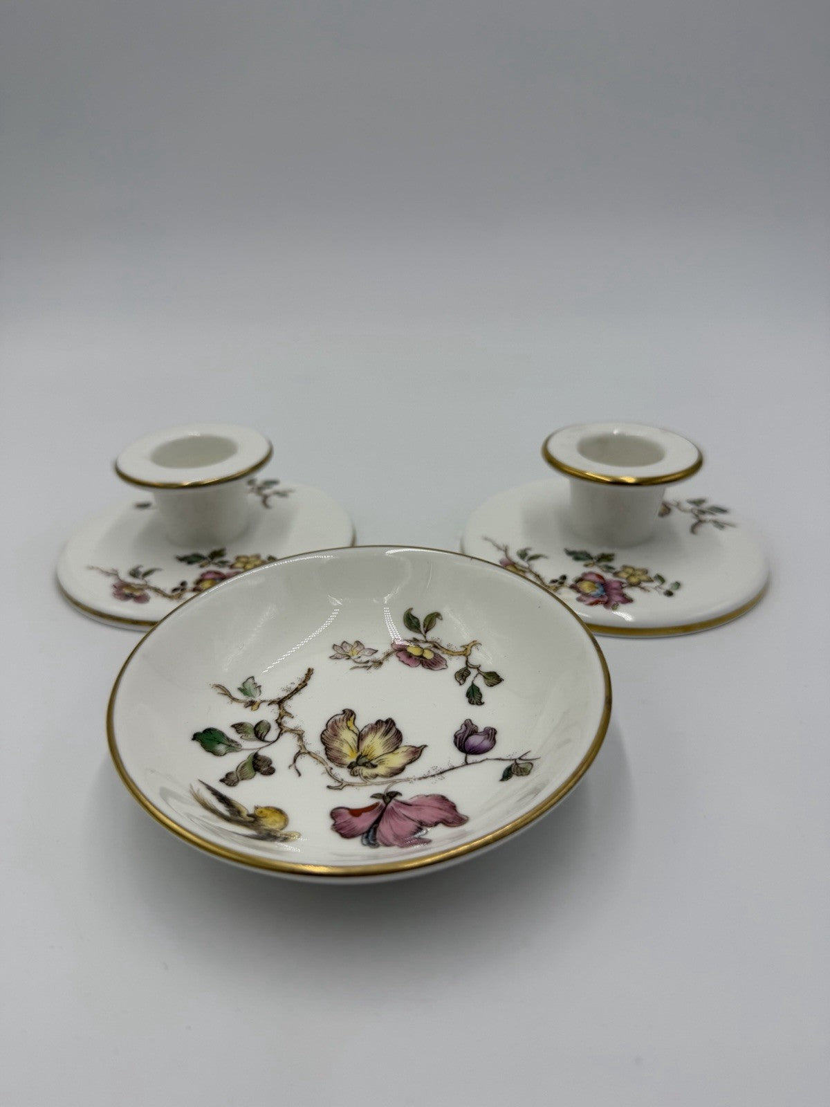 Wedgwood Bone China Taper Candle Holders & Small Tray Set 3 PCs Porcelain Englan