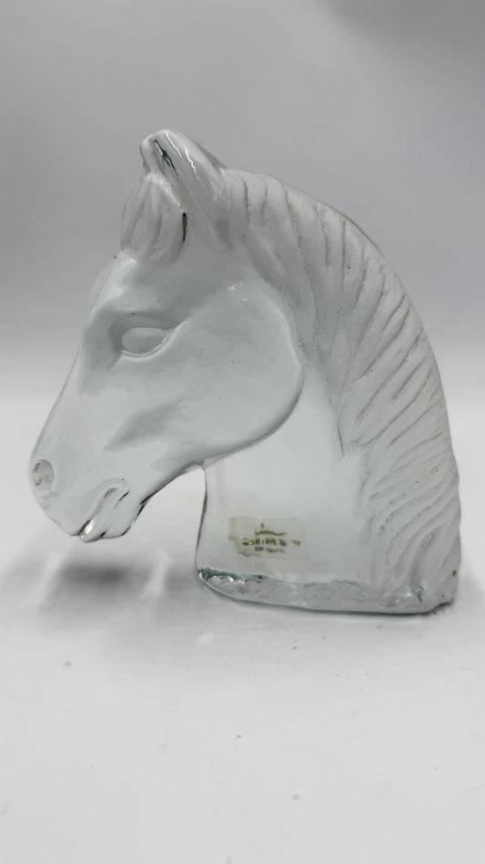 Viking Art Glass Horse Head Frosted Clear Bookend Paperweight Figurine 5.5in